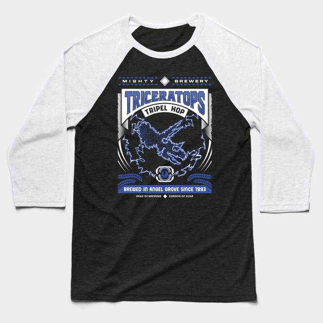 Mighty Brews - Blue Triceratops Baseball T-Shirt by DCLawrenceUK